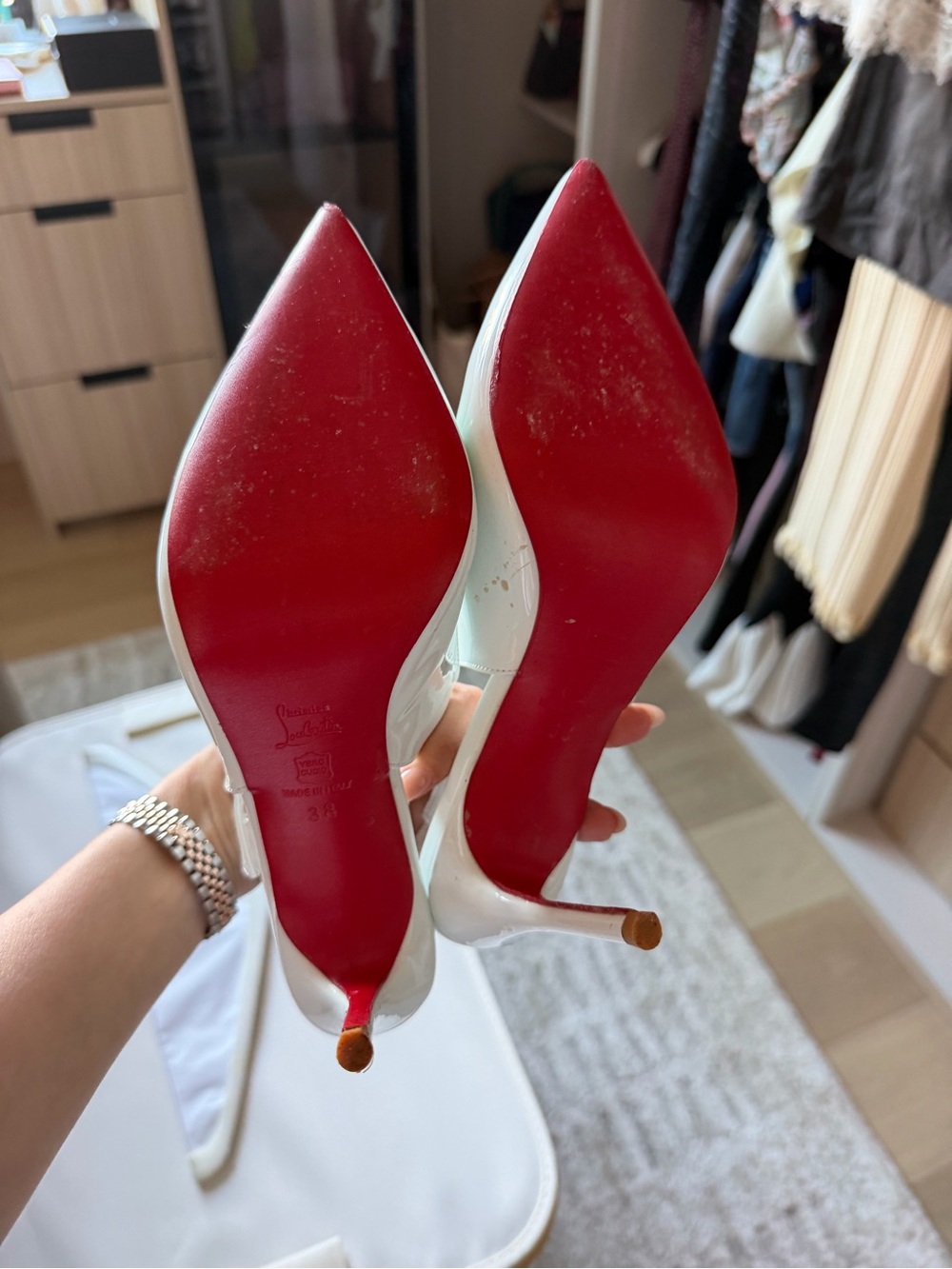 Christian Louboutin White Patent Pointed Slingback Pumps - Picture 3 of 5